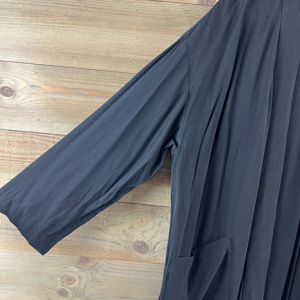 Eileen Fisher Womens Cardigan Open Front Pockets Black Minimalist‎ 100% Silk PL - Picture 4 of 7